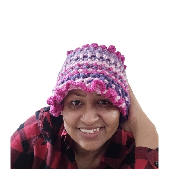 8-way Crochet Scarf Chuncky Cupcakes Blackberry Sorbet Color Winter handmade - Picture 6 of 17